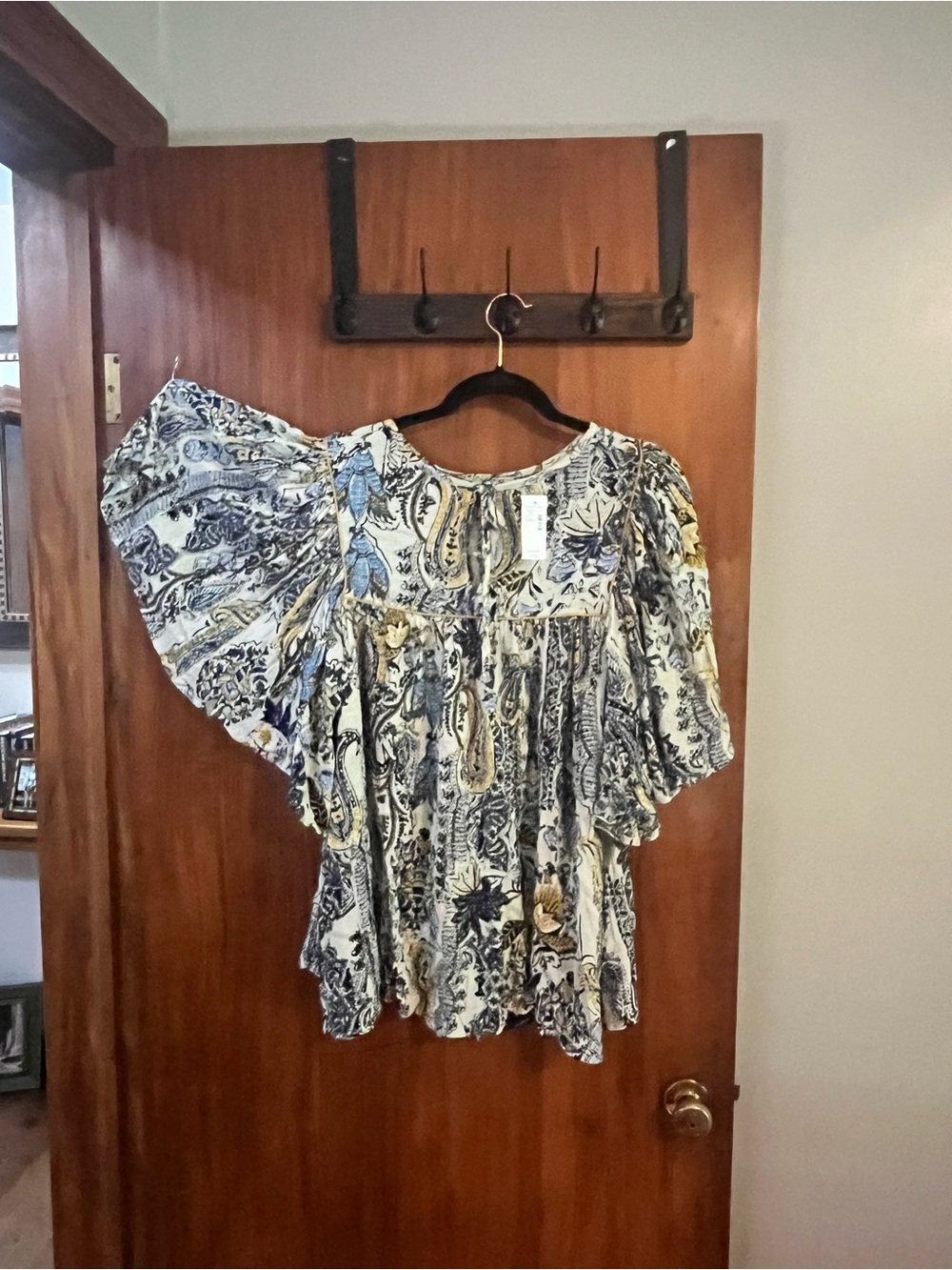 Maurices Blue, Cream & Yellow Paisley Flutter Sleeve Tunic